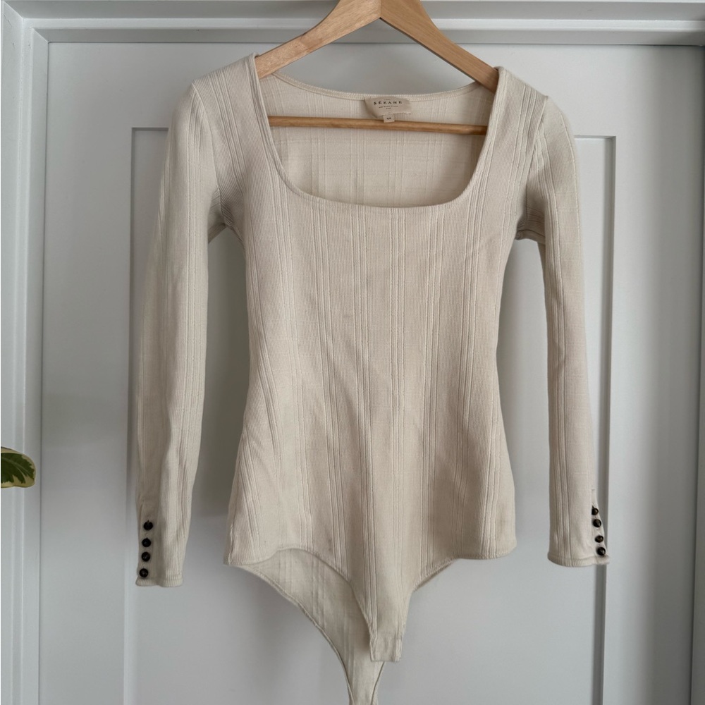XS Sézane Bodysuit with Button Details - cream